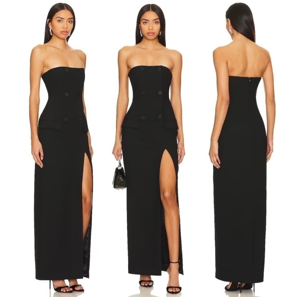 NBD- Black Strapless Briggs Maxi Dress With Side Slit Size Xs Chic Revolve